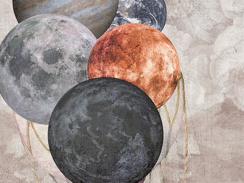 dettaglio carta da parati mongolfiere pianeti