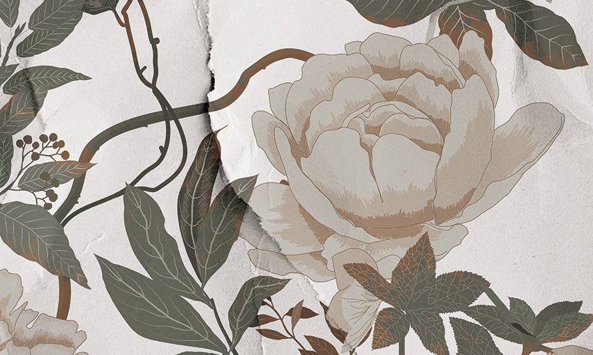 dettaglio carta da parati tramonto floreale