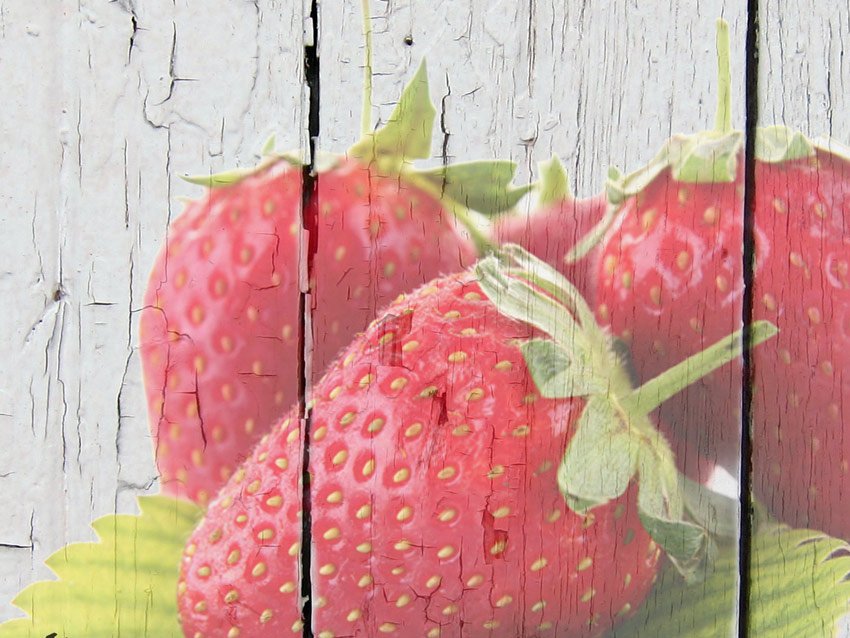 Decoro Nature - Assi di legno e fragole dettaglio Dettaglio carta da parati