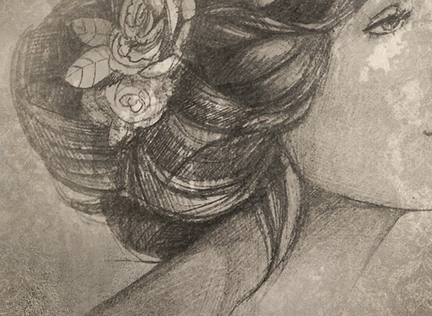 dettaglio carta da parati volto disegnato