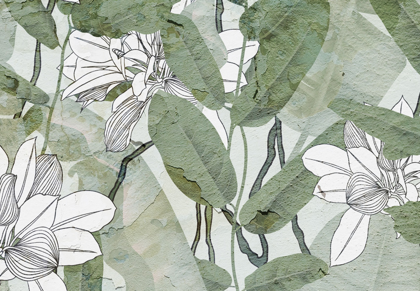 dettaglio carta da parati foglie intonaco