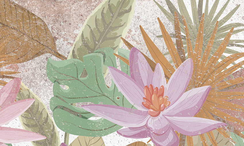 dettaglio carta da parati ninfee disegnate