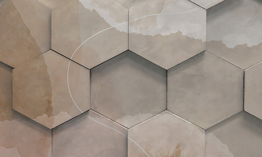 dettaglio carta da parati pavimento esagoni color