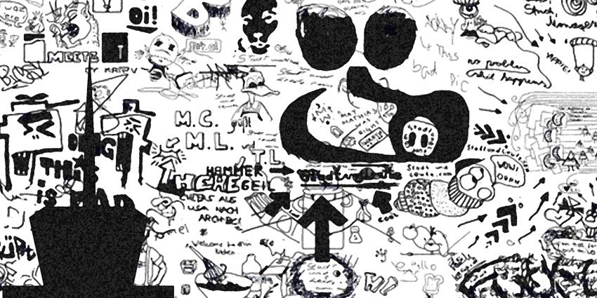 Dettaglio dei graffiti presenti nella carta da parati