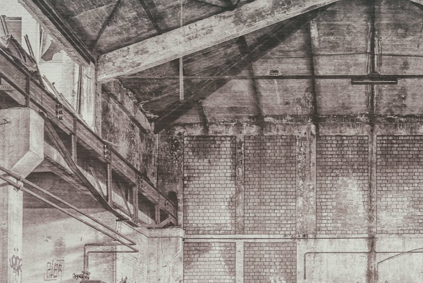 dettaglio carta da parati capannone industriale