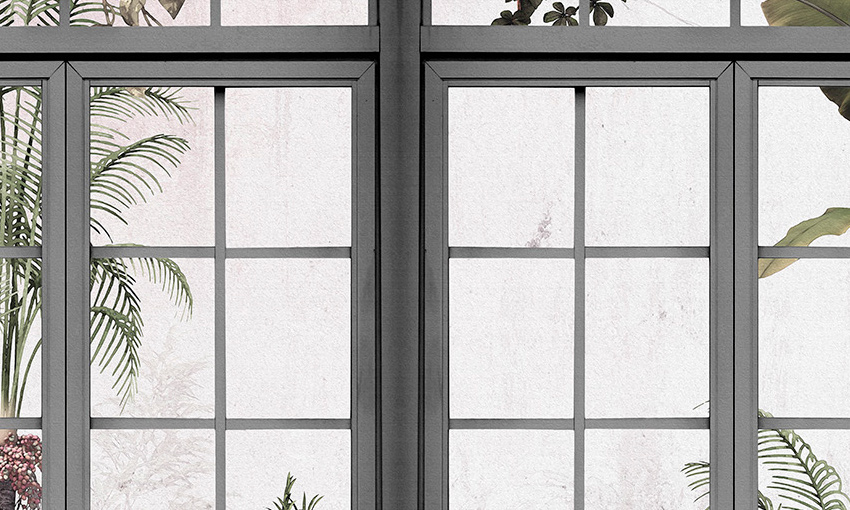 dettaglio carta da parati finestra sul giardino