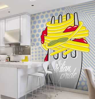 carta da parati in stile pop art con forchetta e spaghetti