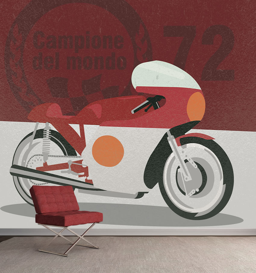 Carta da parati Anni 70 - Moto ambiente Decoro incollato su muro