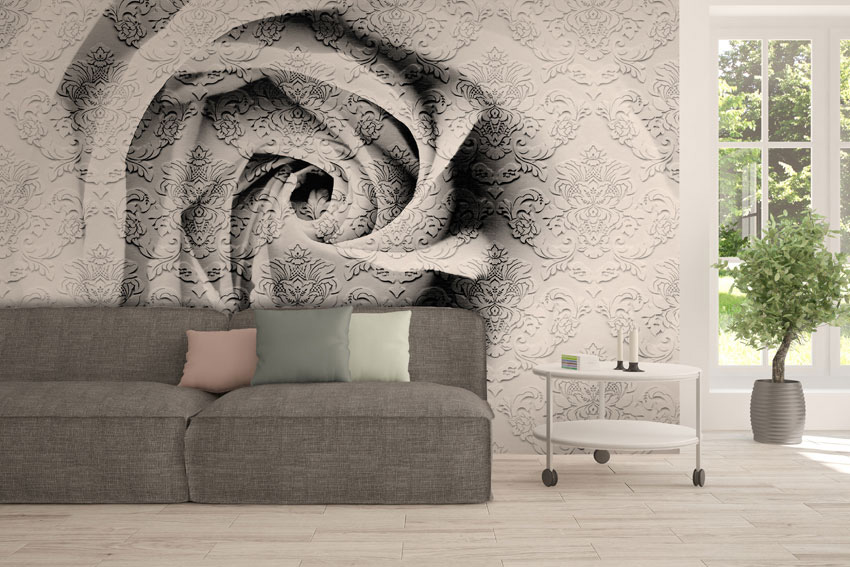 Carta da parati Nature - Rosa damascata ambiente Decoro incollato in salotto zona tv