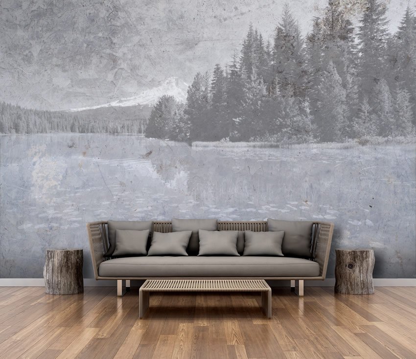 wallpaper lago applicato su muro