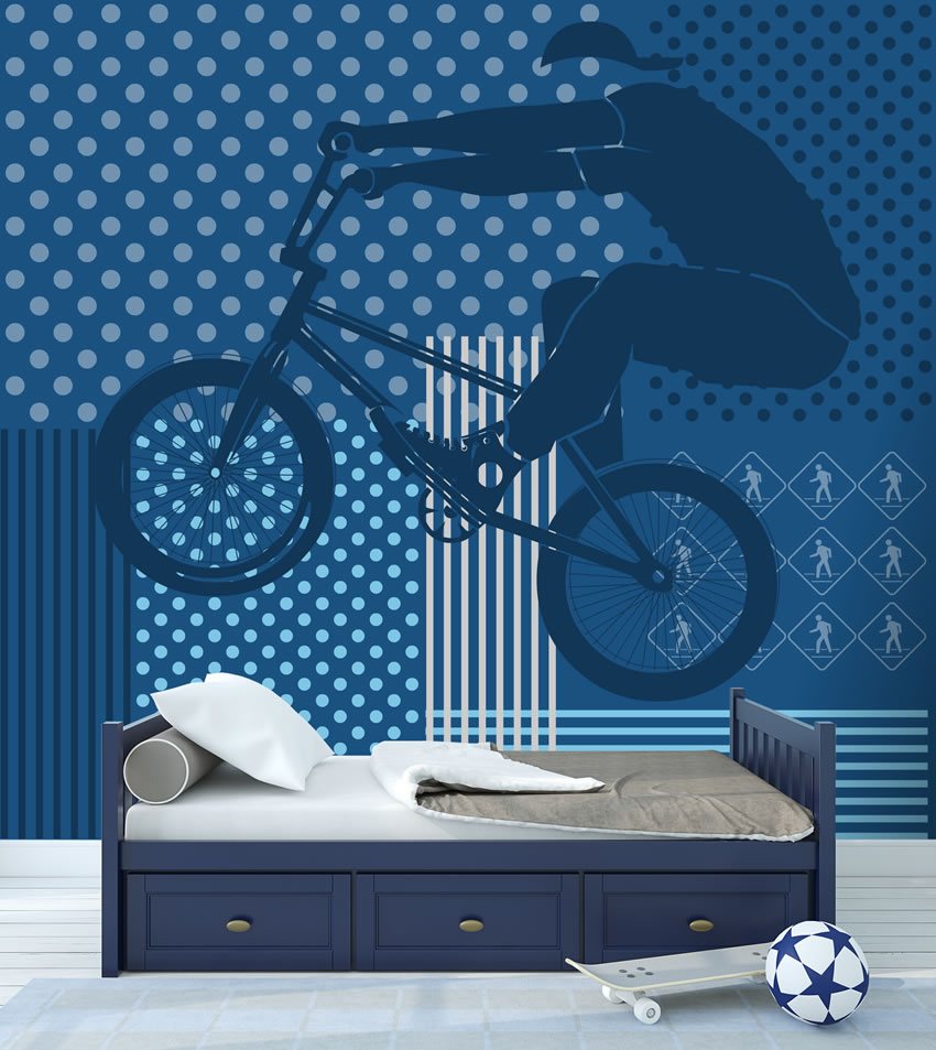 Carta da parati Pop Art - Bmx ambiente Carta da parati incollata in una parete di una camera di un bambino a cui piace lo sport