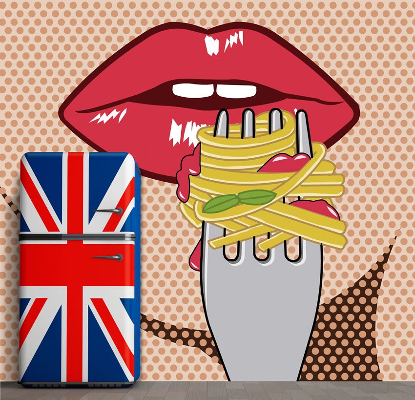 Carta da parati Pop Art - Labbra pop art ambiente Immagine della carta incollata a parete. La carta di trova dietro ad un frigorifero