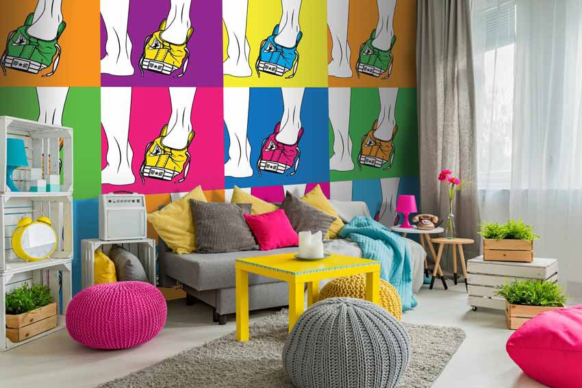 carta da parati incollata in casa in stile pop art