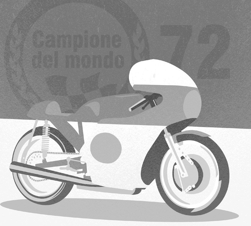 Pareti Anni 70 - Moto colore 2 Variante in bianco e nero della carta da parati moto