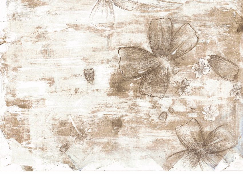 Pareti Nature - Fiori stilizzati colore 2 carta da parati con tonalità seppia