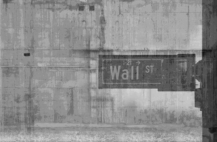 Pareti New York - Wall Street colore 2 Carta da parati con seconda variante di colore per il cartello stradale indicante Wall Street