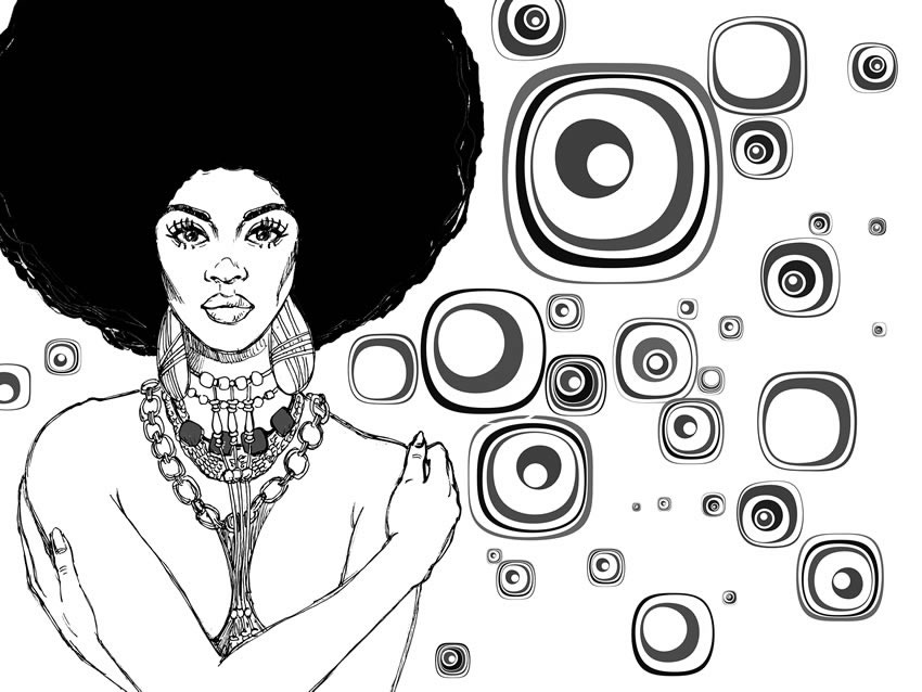 Carta da parati con capelli cotonati anni 70