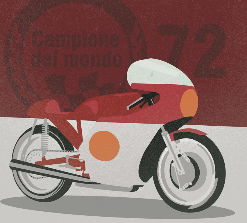 Parato Anni 70 - Moto colore 1 Grafica che raffigura una moto d’epoca. Primo colore