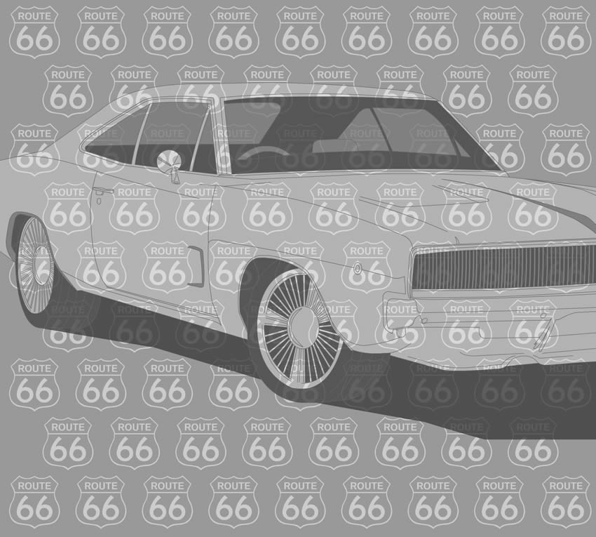 Parato Anni 70 - Muscle Car colore 1 Prima variante di colore della grafica Muscle Car. Tonalità di grigio