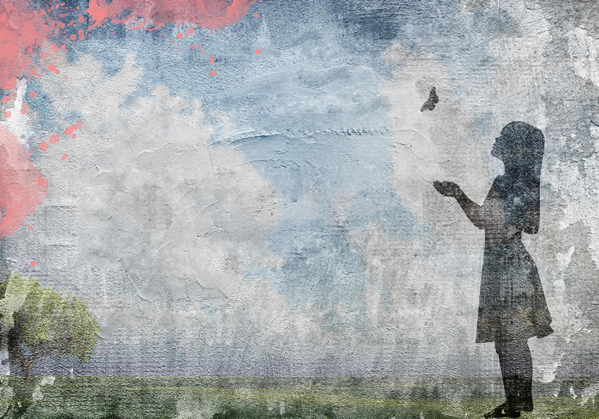 bambina con farfalla carta da parati