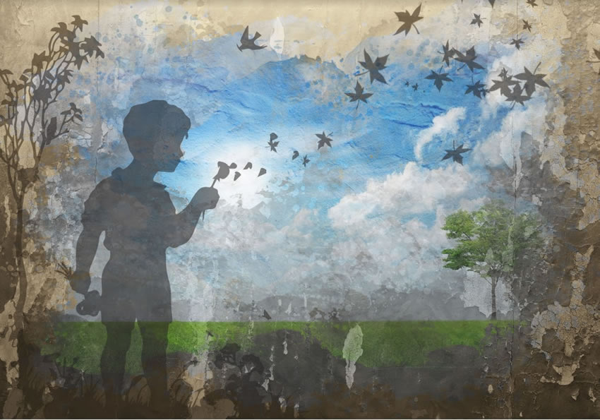 bambino con fiore carta da parati