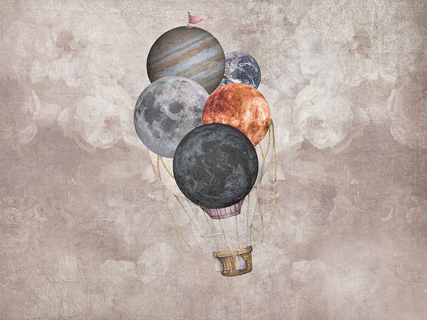 mongolfiere pianeti carta da parati