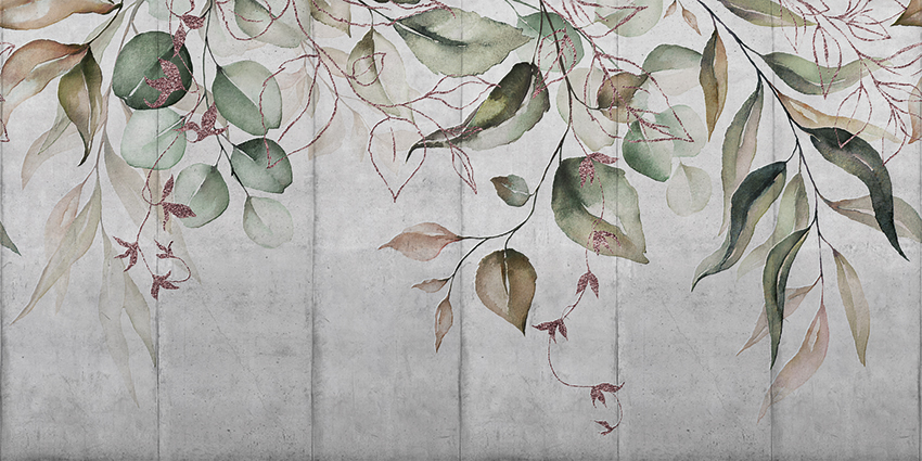 foglie su parete carta da parati