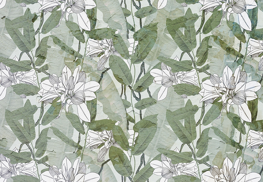 foglie intonaco carta da parati