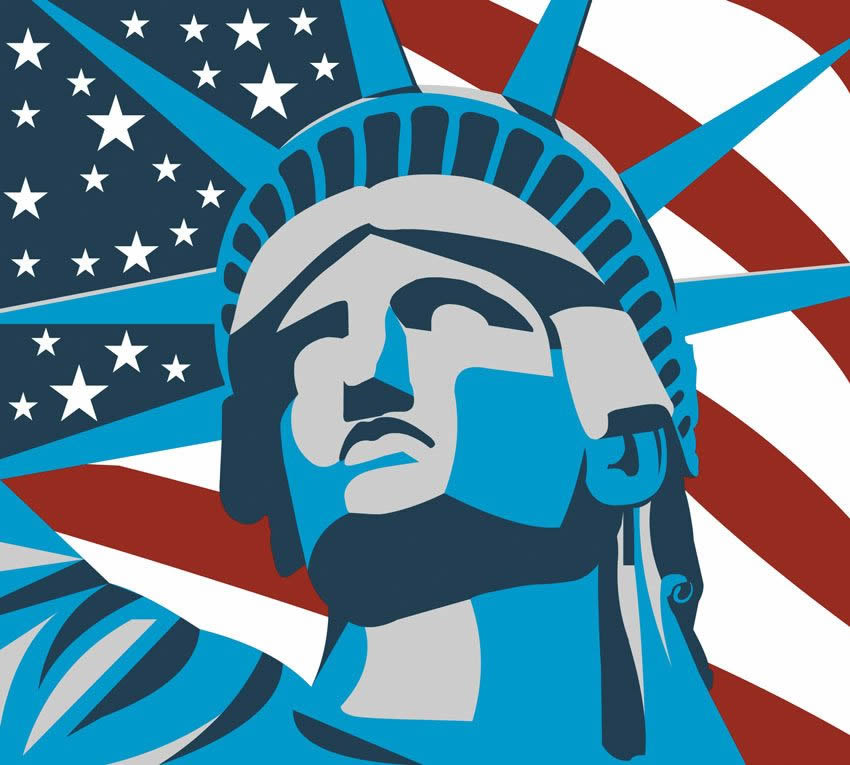 Parato New York - Statua e bandiera colore 1 Prima variante di colore per la Statua costruita sulla rocciosa Liberty Island