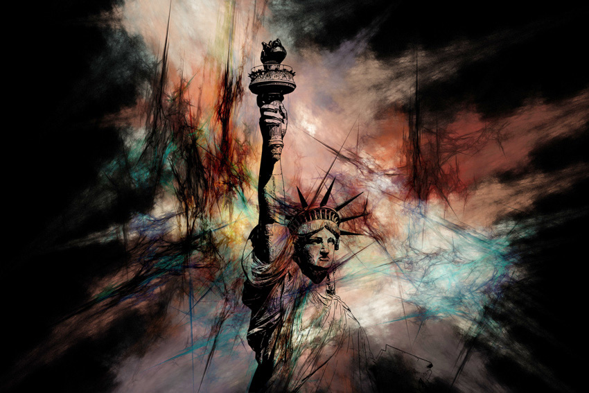 statua nella nebbia carta da parati