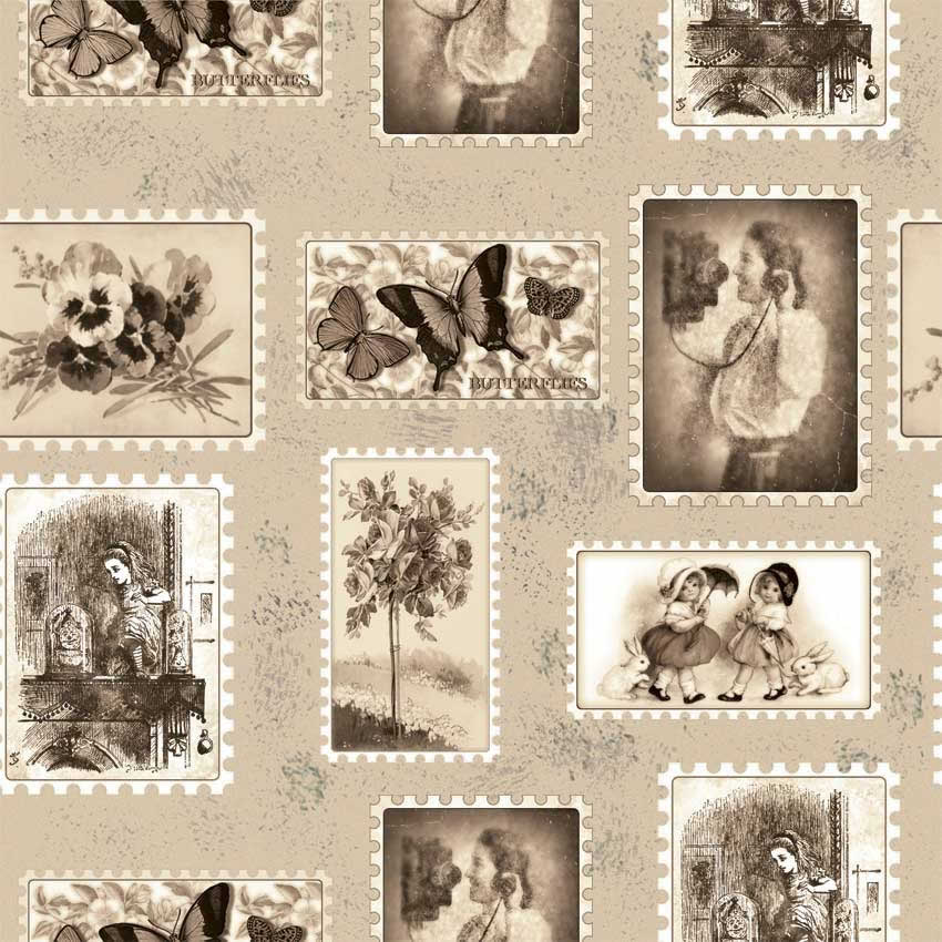 Parato Shabby chic - Francobolli shabby colore 1 Dettaglio della carta da parati, prima variante di colore